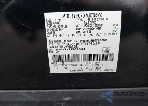 2016 Ford Explorer Platinum z USA, uszkodzony, nr VIN 1FM5K8HT3GGB38741